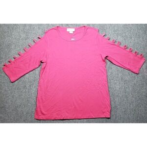 Bleu Bayou Casual Wear Blouse Womens L Pink Cut Out Long Sleeve Polycotton New